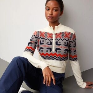 Perfect Moment Cream and Navy Patterned Turtleneck Sweater